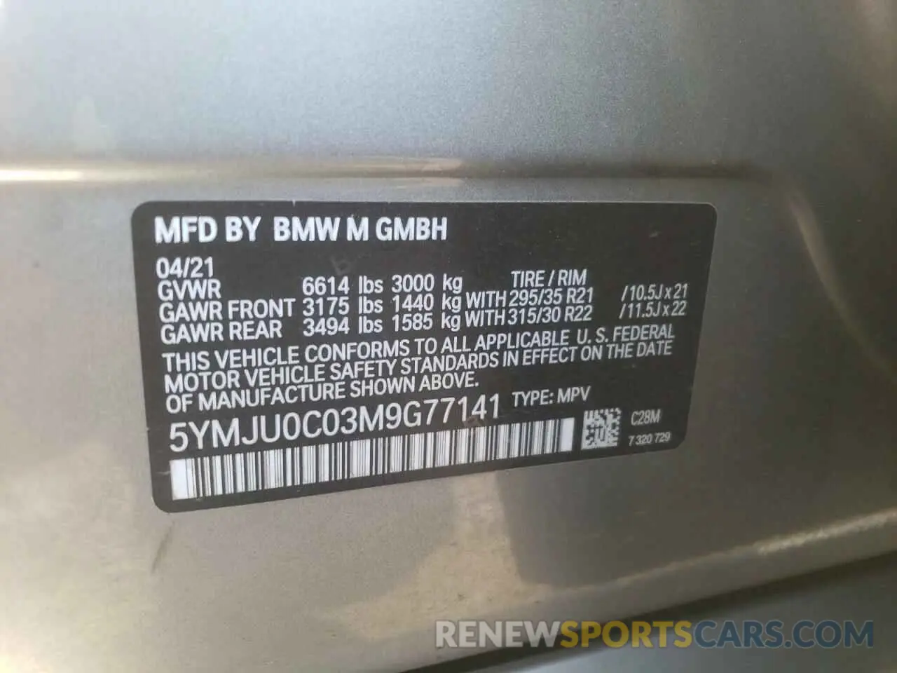 10 fotografías del automóvil dañado 5YMJU0C03M9G77141 BMW X5 2021