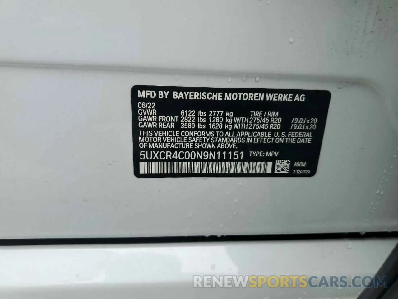 14 fotografías del automóvil dañado 5UXCR4C00N9N11151 BMW X5 2022