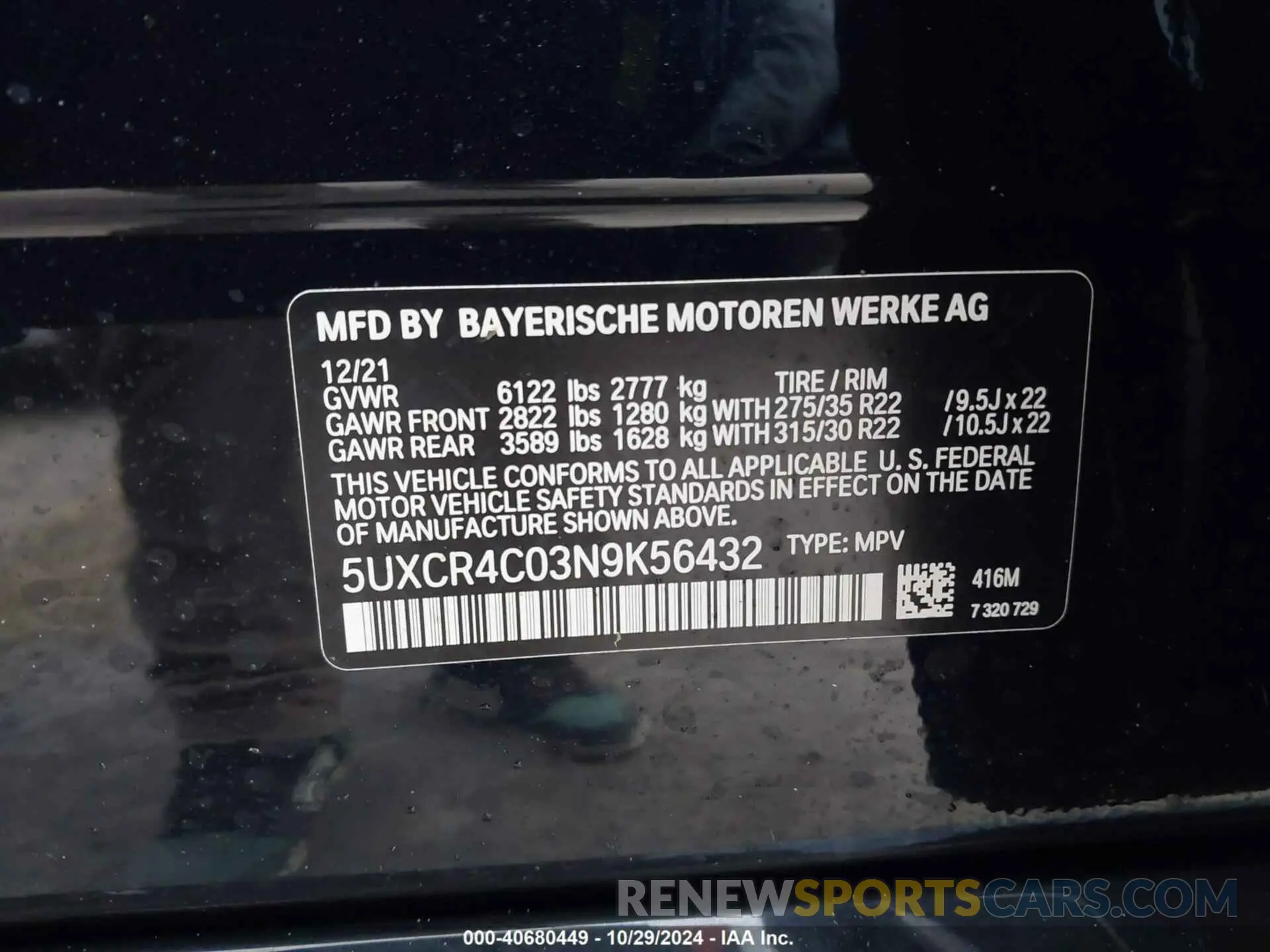 9 fotografías del automóvil dañado 5UXCR4C03N9K56432 BMW X5 2022