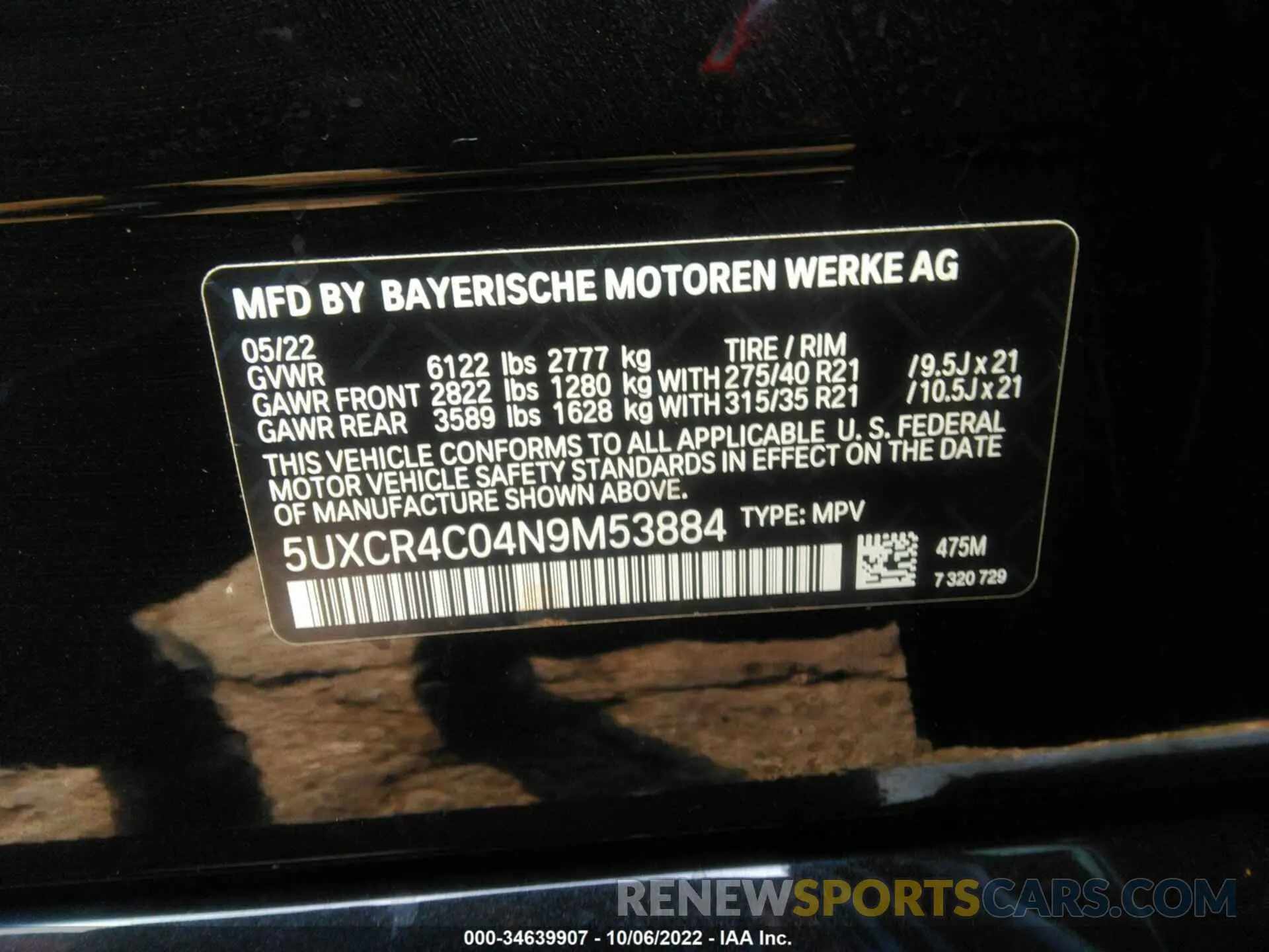 9 fotografías del automóvil dañado 5UXCR4C04N9M53884 BMW X5 2022