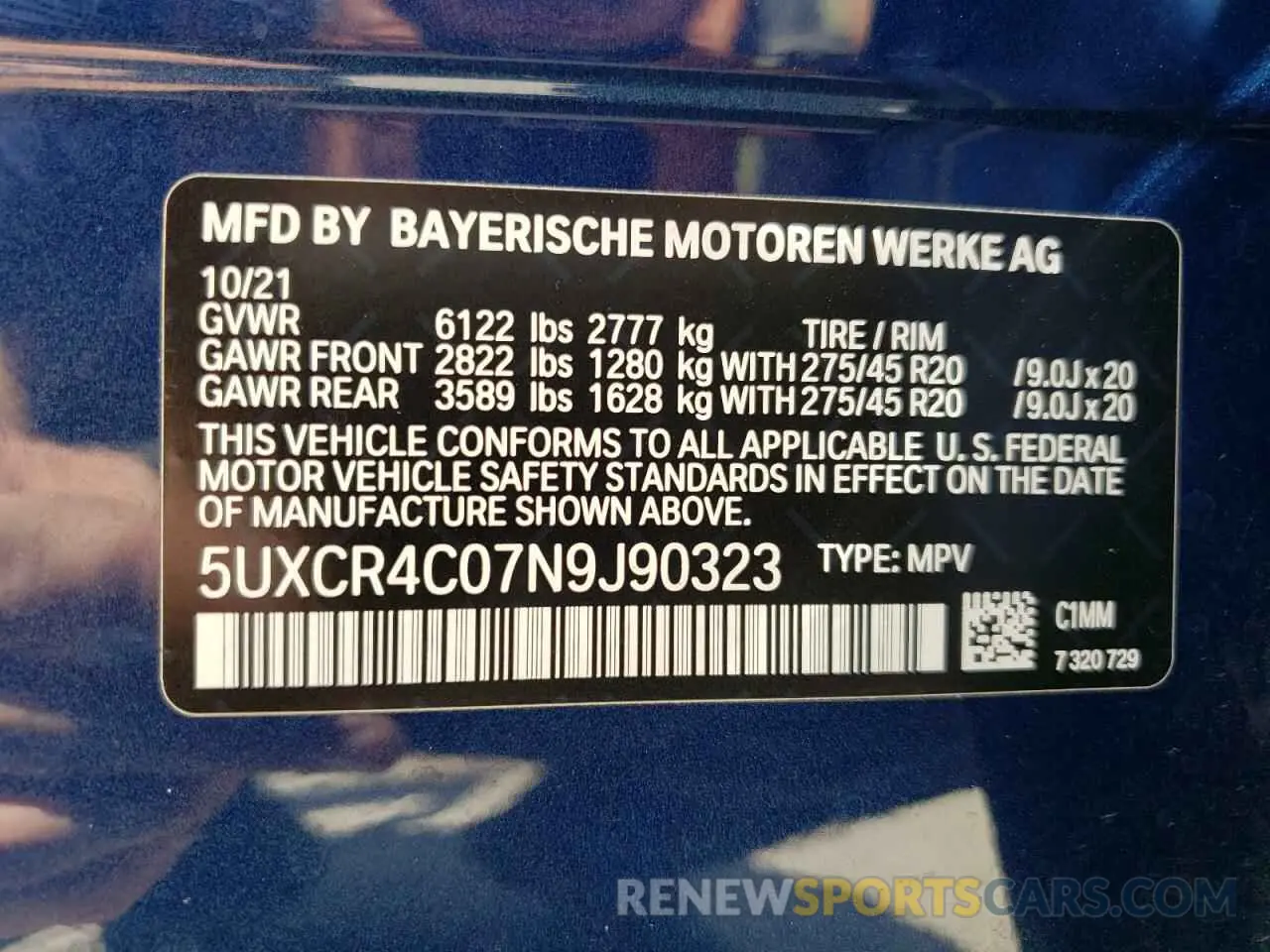 10 fotografías del automóvil dañado 5UXCR4C07N9J90323 BMW X5 2022