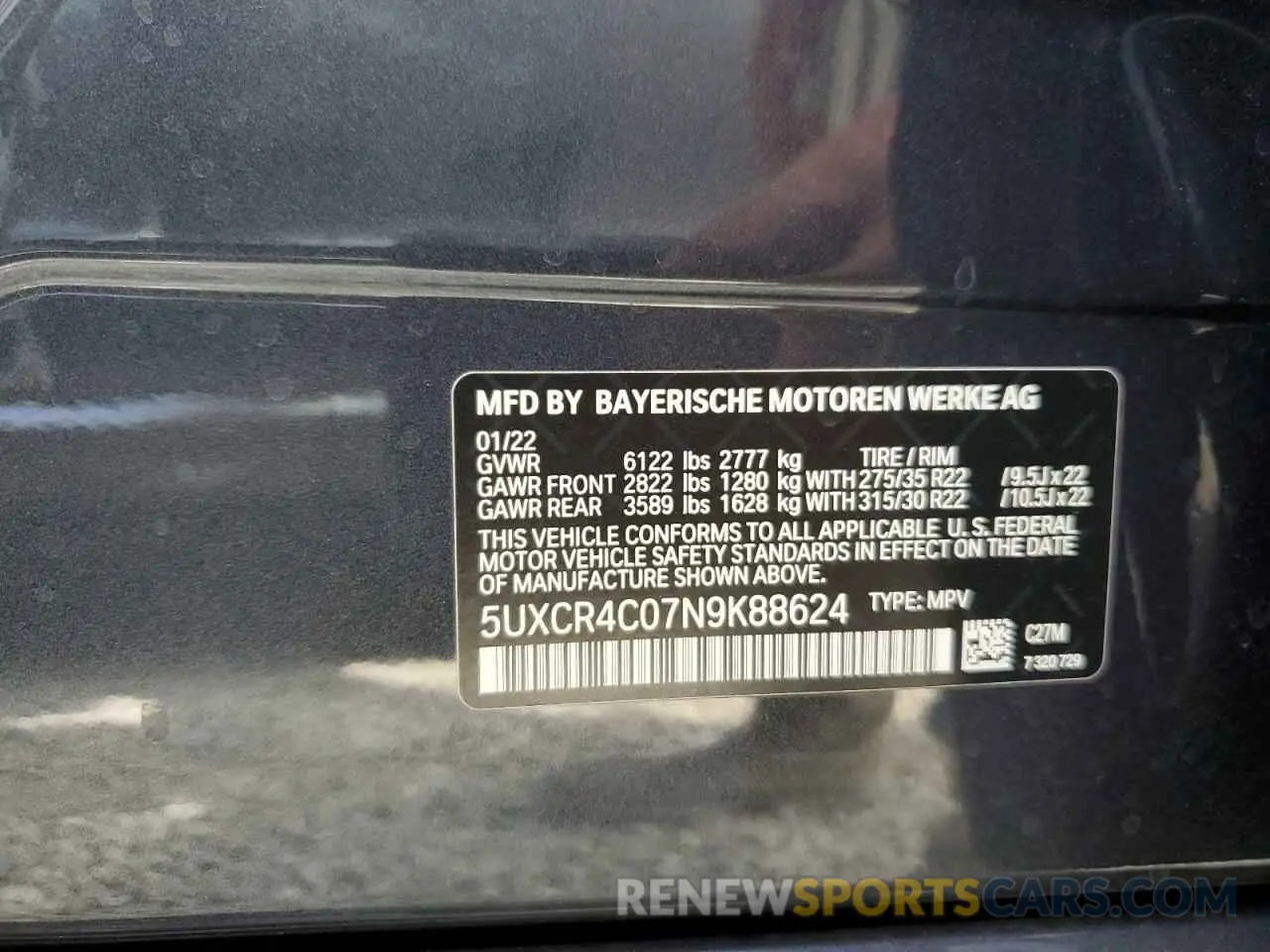 10 fotografías del automóvil dañado 5UXCR4C07N9K88624 BMW X5 2022
