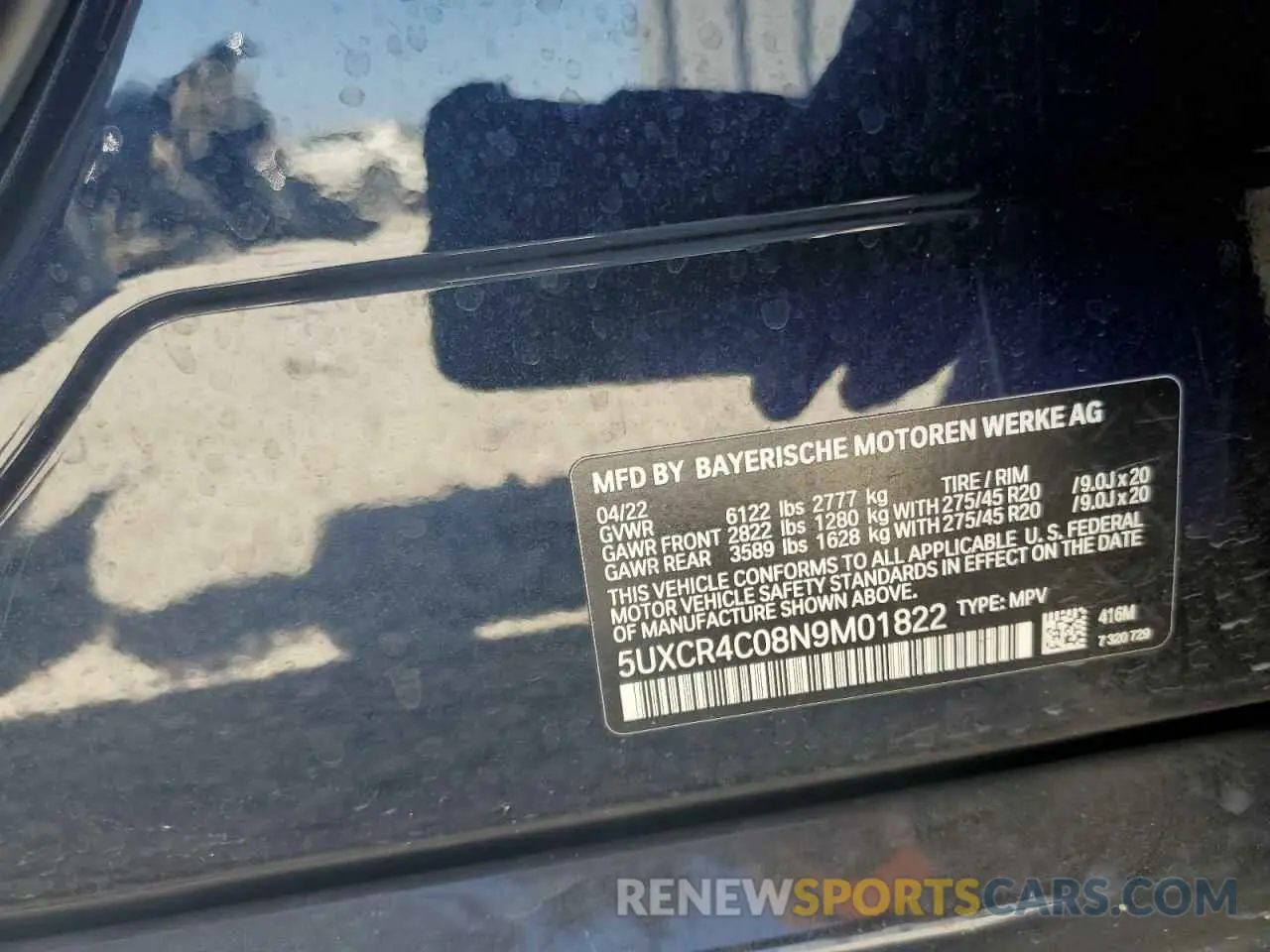 15 fotografías del automóvil dañado 5UXCR4C08N9M01822 BMW X5 2022