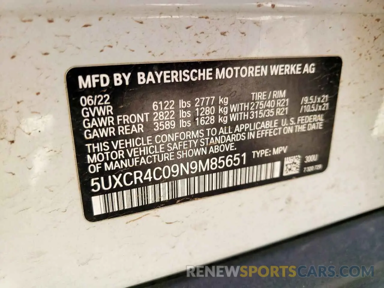 13 fotografías del automóvil dañado 5UXCR4C09N9M85651 BMW X5 2022