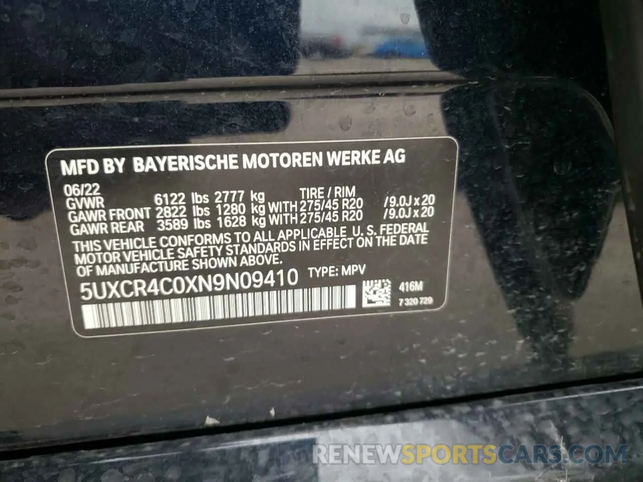 14 fotografías del automóvil dañado 5UXCR4C0XN9N09410 BMW X5 2022