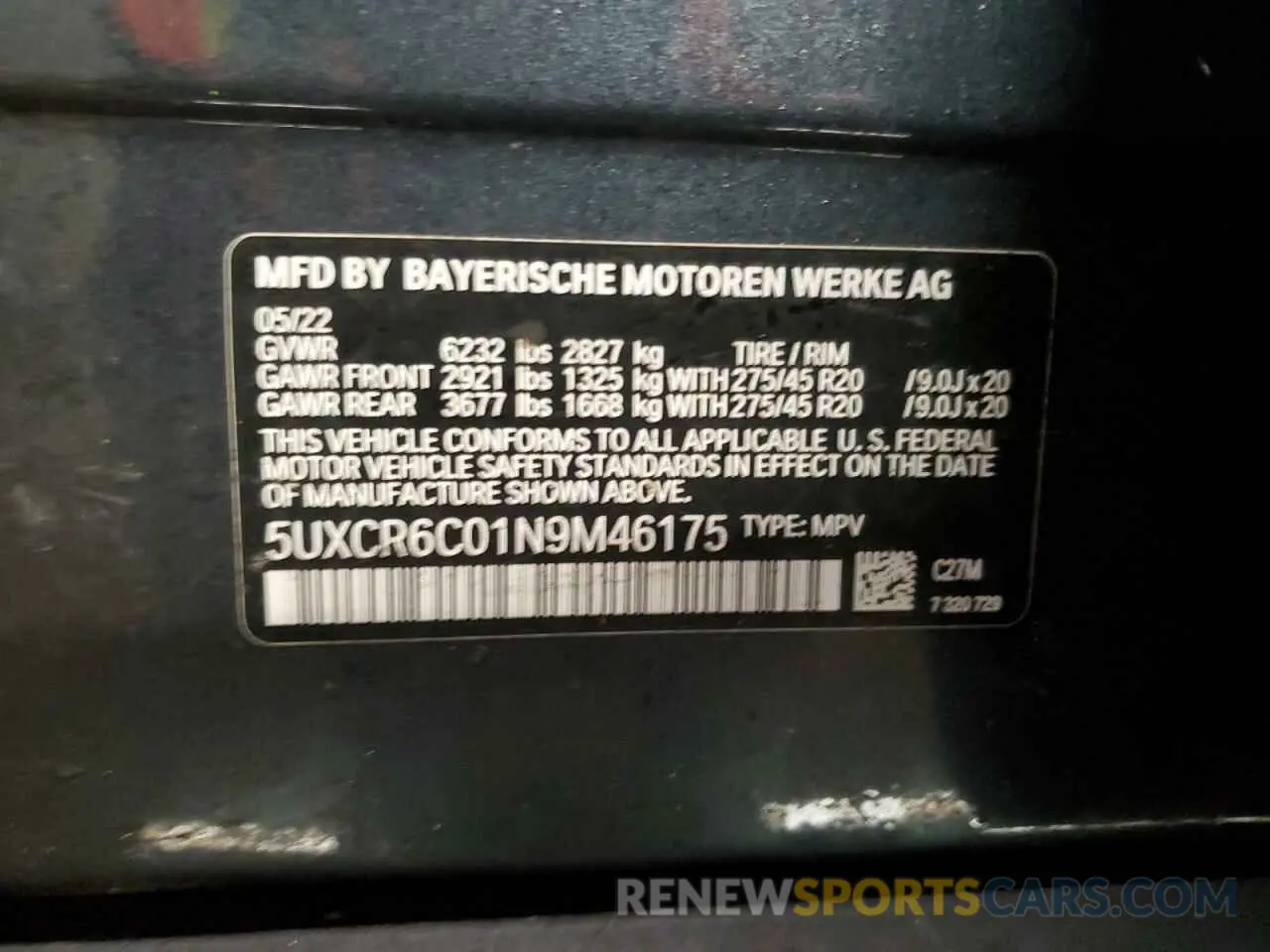13 fotografías del automóvil dañado 5UXCR6C01N9M46175 BMW X5 2022