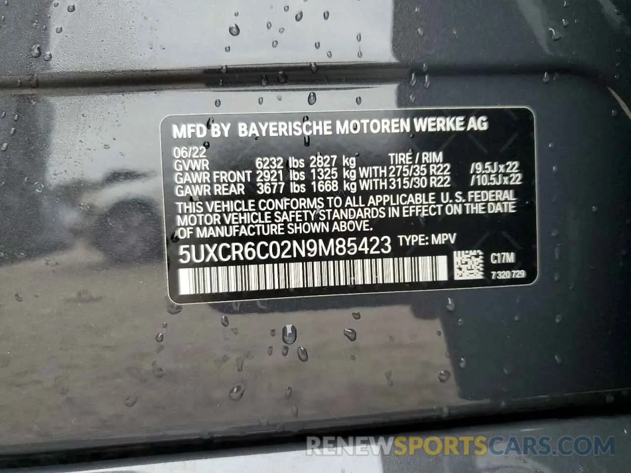 16 fotografías del automóvil dañado 5UXCR6C02N9M85423 BMW X5 2022