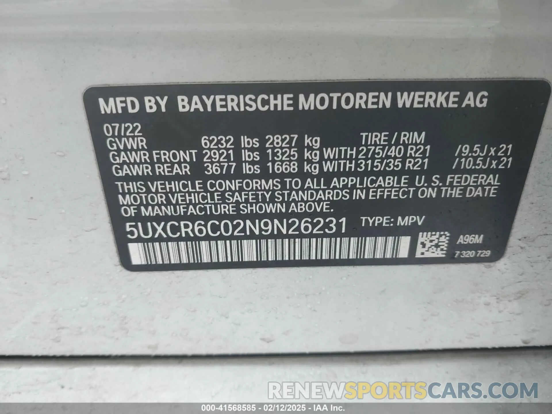 9 fotografías del automóvil dañado 5UXCR6C02N9N26231 BMW X5 2022
