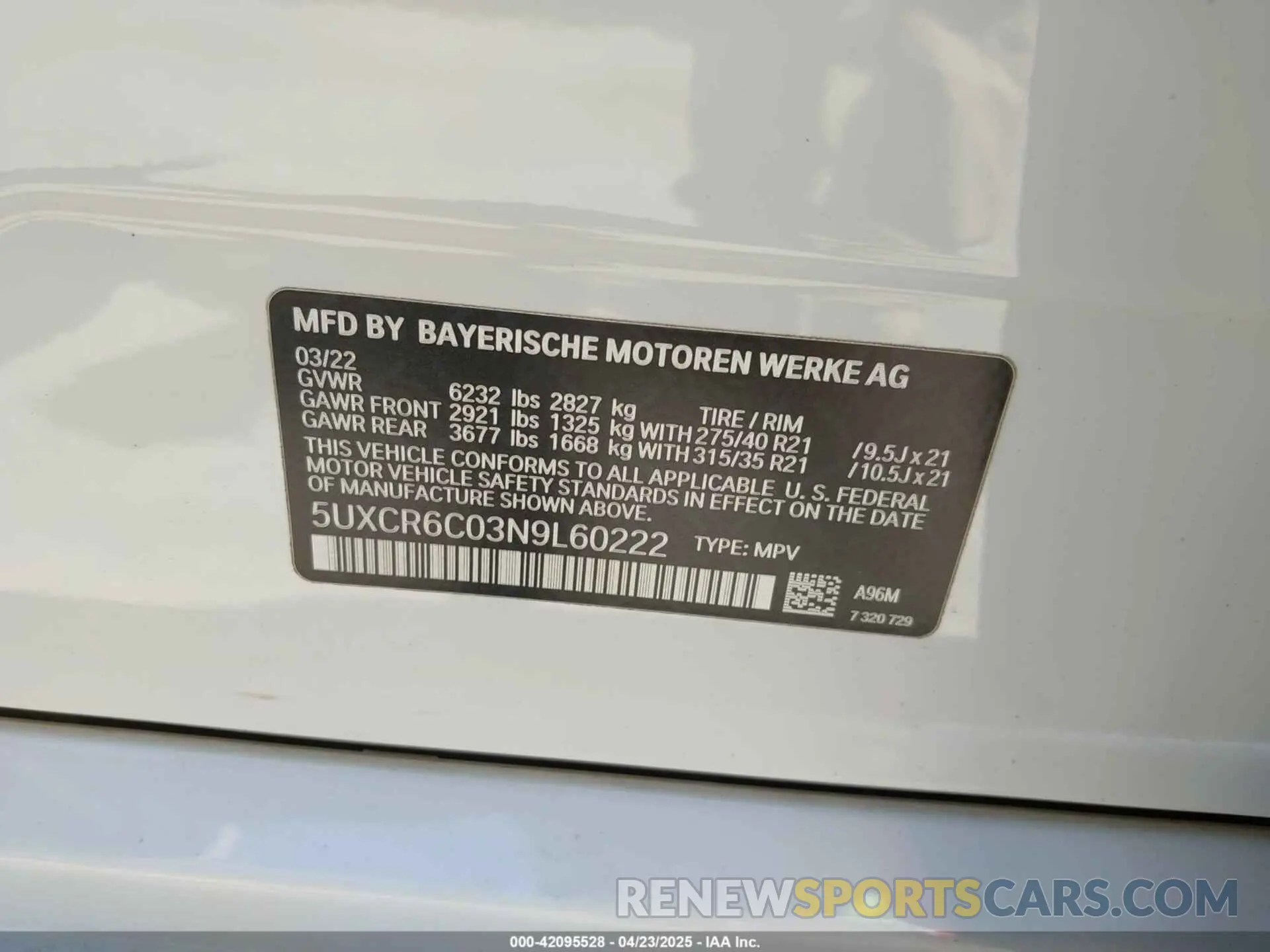 9 fotografías del automóvil dañado 5UXCR6C03N9L60222 BMW X5 2022