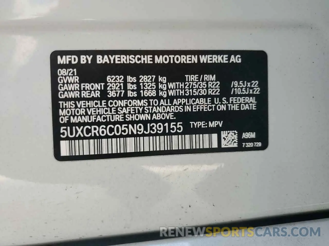 14 fotografías del automóvil dañado 5UXCR6C05N9J39155 BMW X5 2022