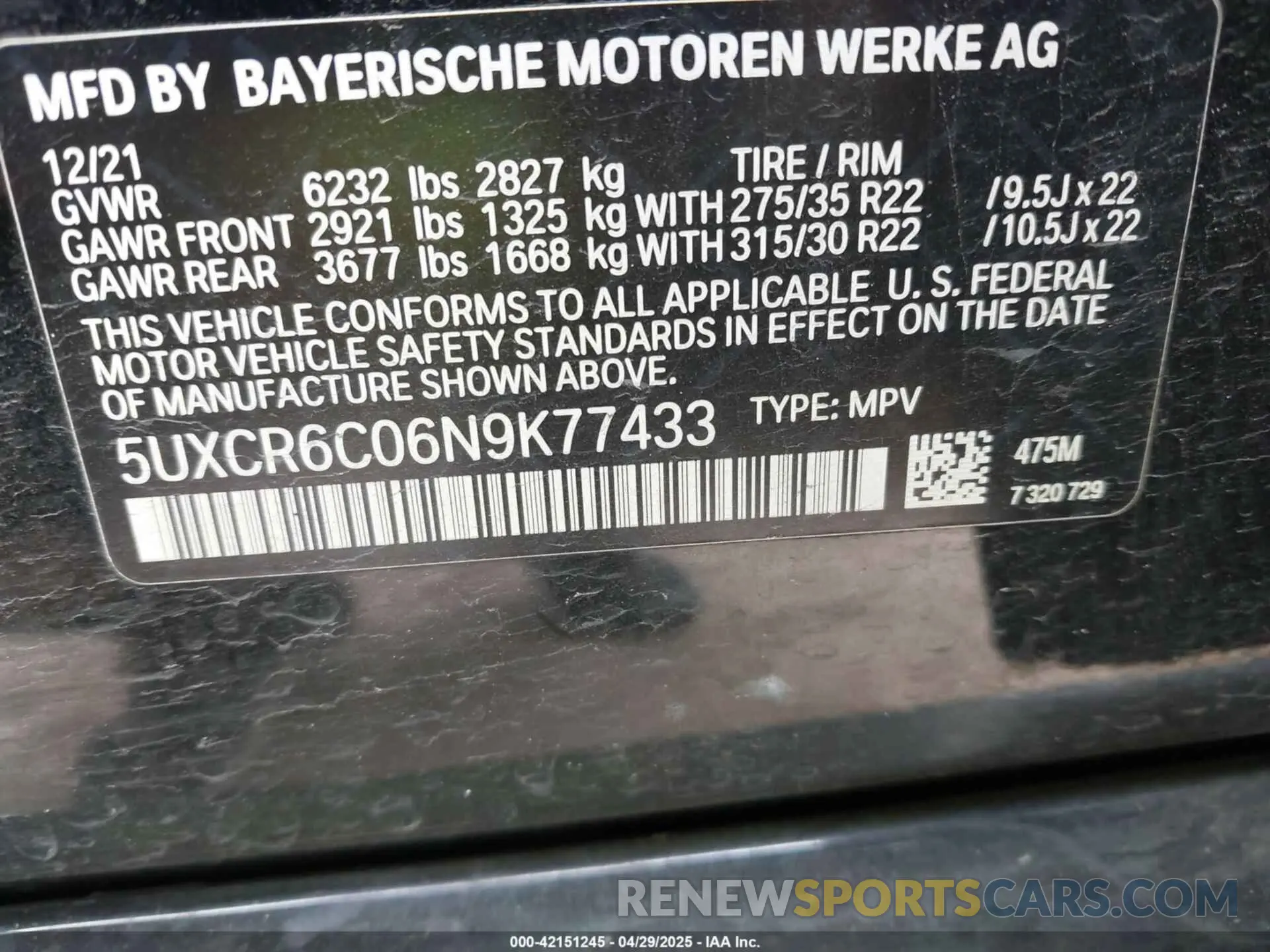 9 fotografías del automóvil dañado 5UXCR6C06N9K77433 BMW X5 2022
