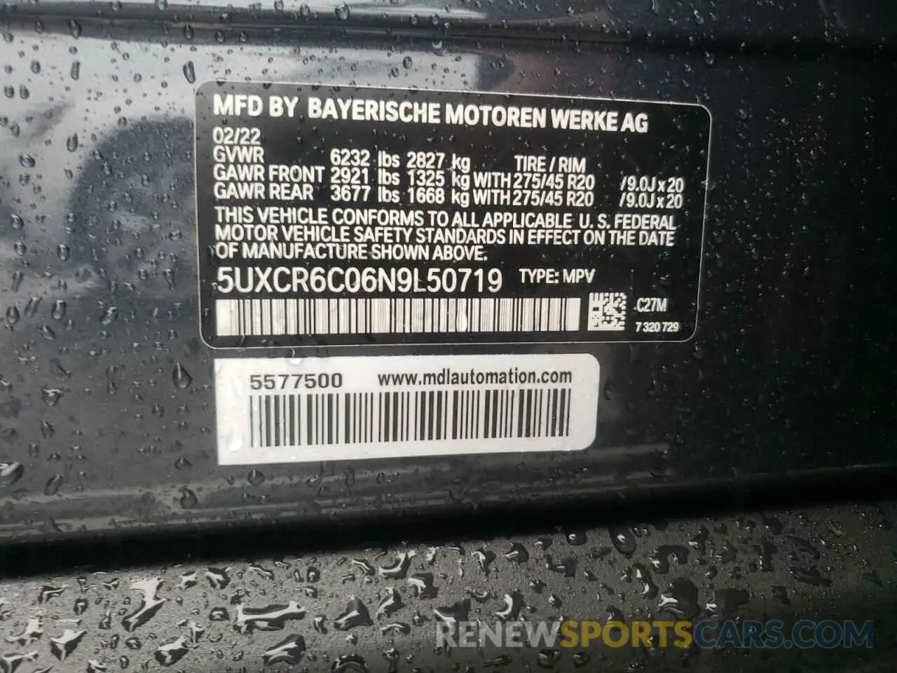 10 fotografías del automóvil dañado 5UXCR6C06N9L50719 BMW X5 2022
