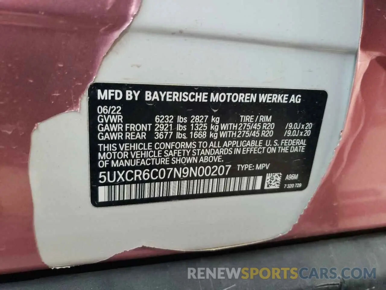 13 fotografías del automóvil dañado 5UXCR6C07N9N00207 BMW X5 2022