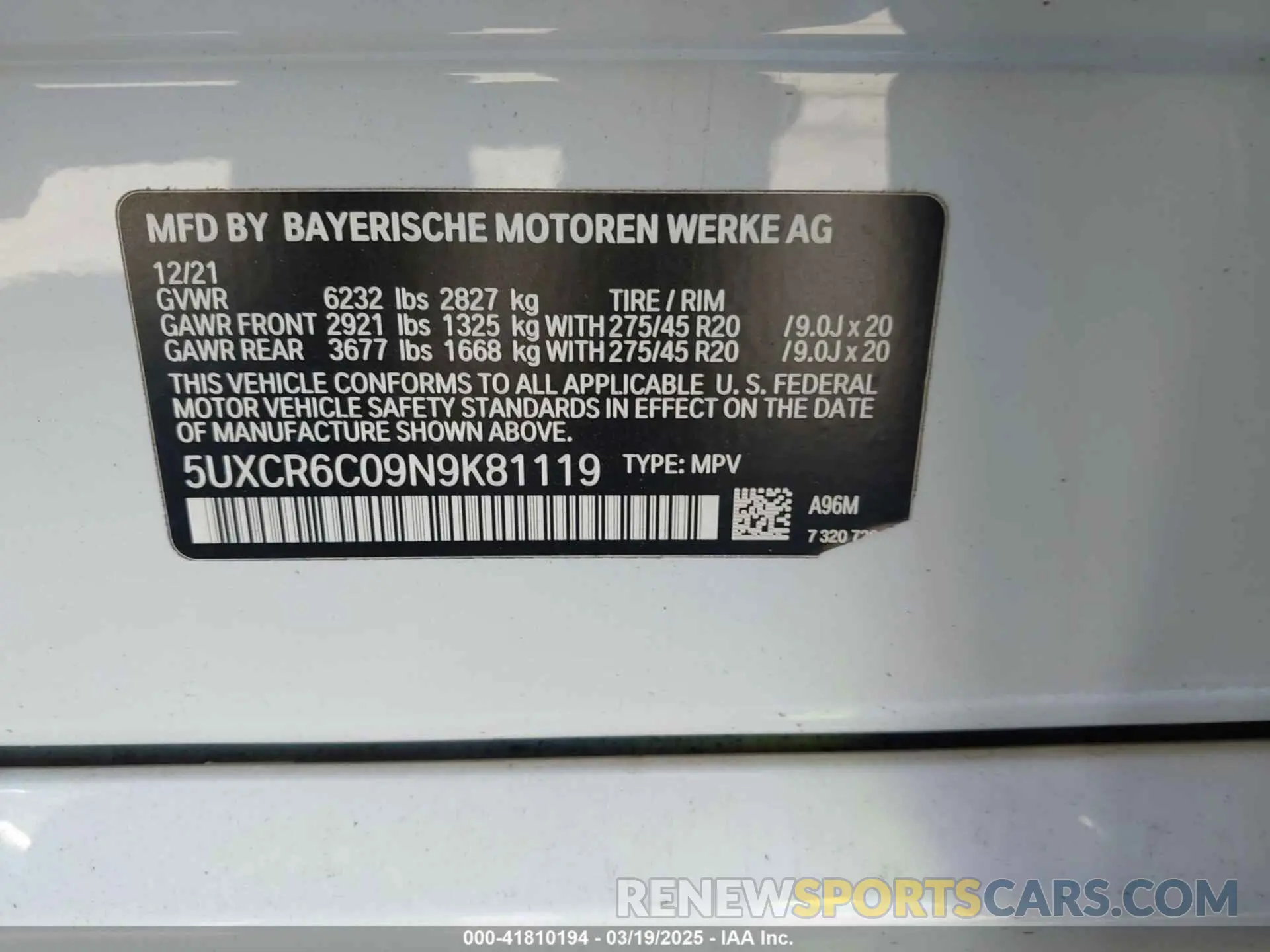 9 fotografías del automóvil dañado 5UXCR6C09N9K81119 BMW X5 2022