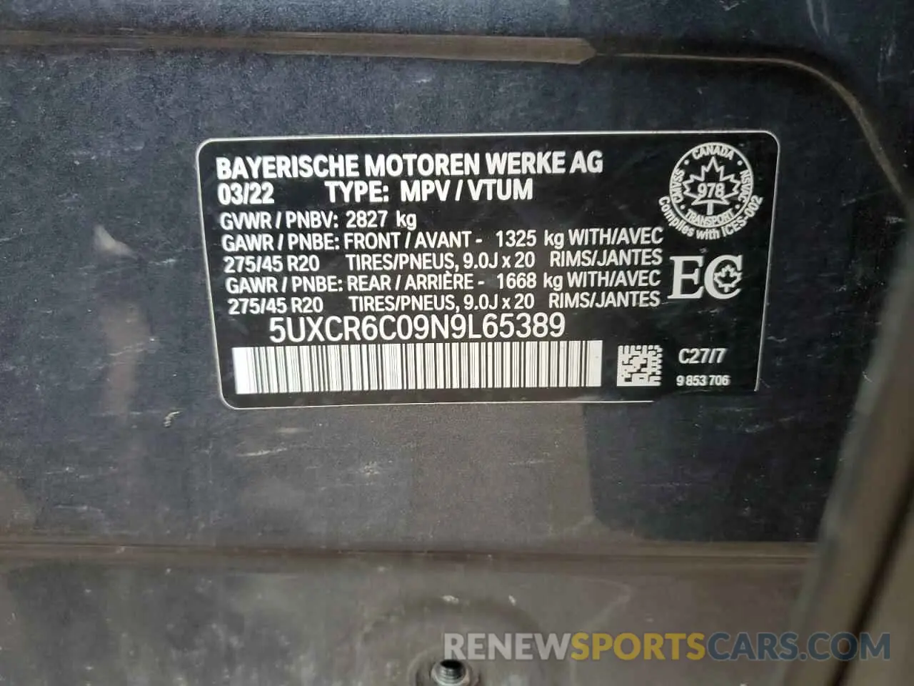 14 fotografías del automóvil dañado 5UXCR6C09N9L65389 BMW X5 2022