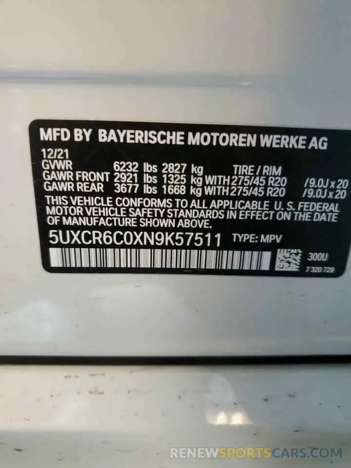 14 fotografías del automóvil dañado 5UXCR6C0XN9K57511 BMW X5 2022