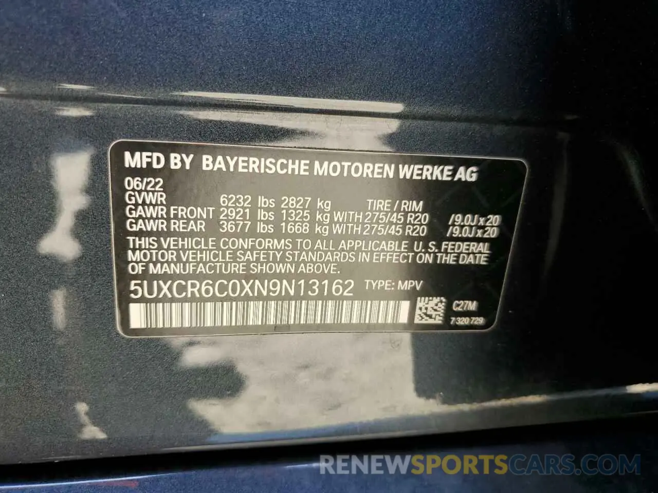 15 fotografías del automóvil dañado 5UXCR6C0XN9N13162 BMW X5 2022