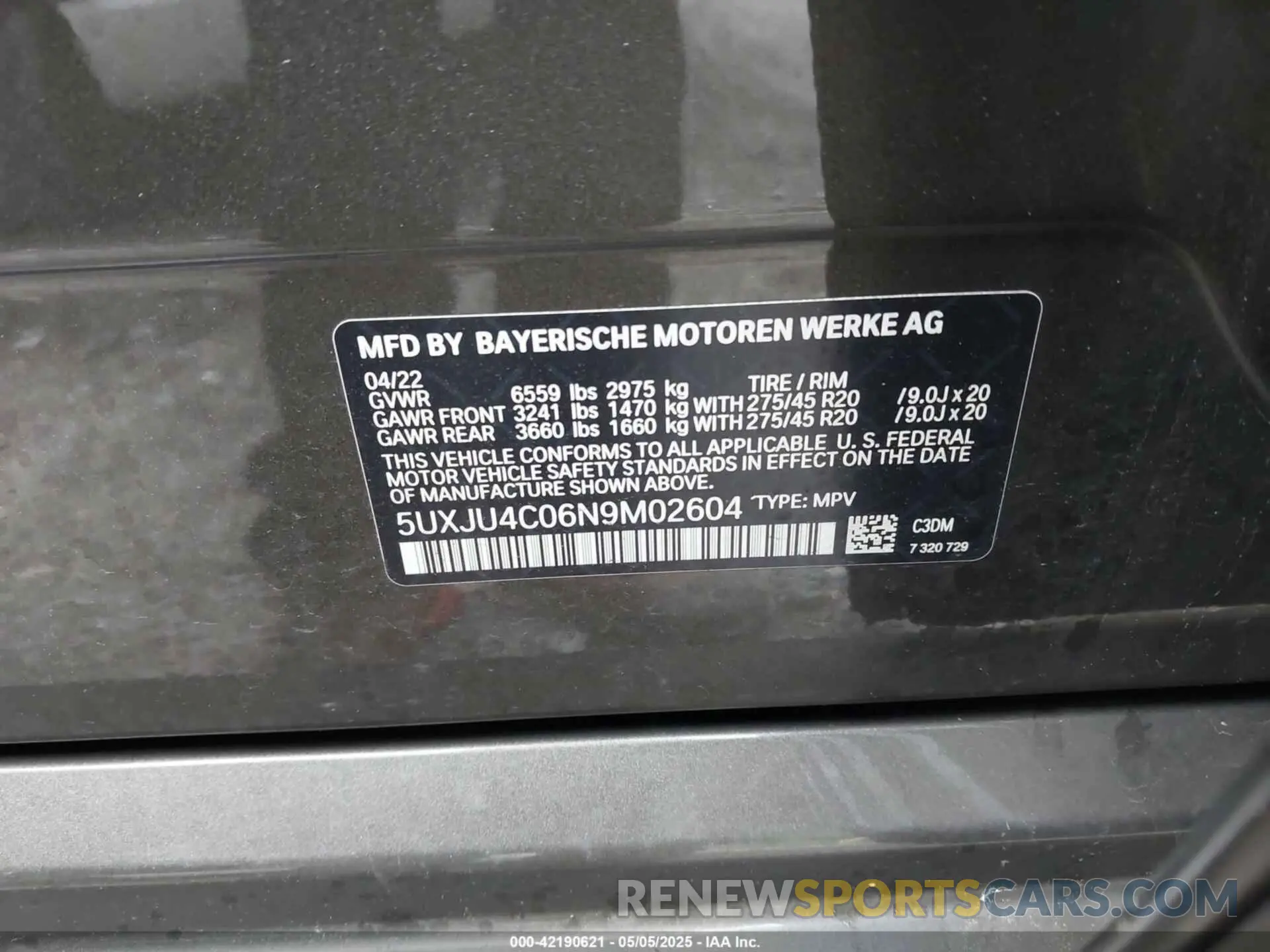 9 fotografías del automóvil dañado 5UXJU4C06N9M02604 BMW X5 2022