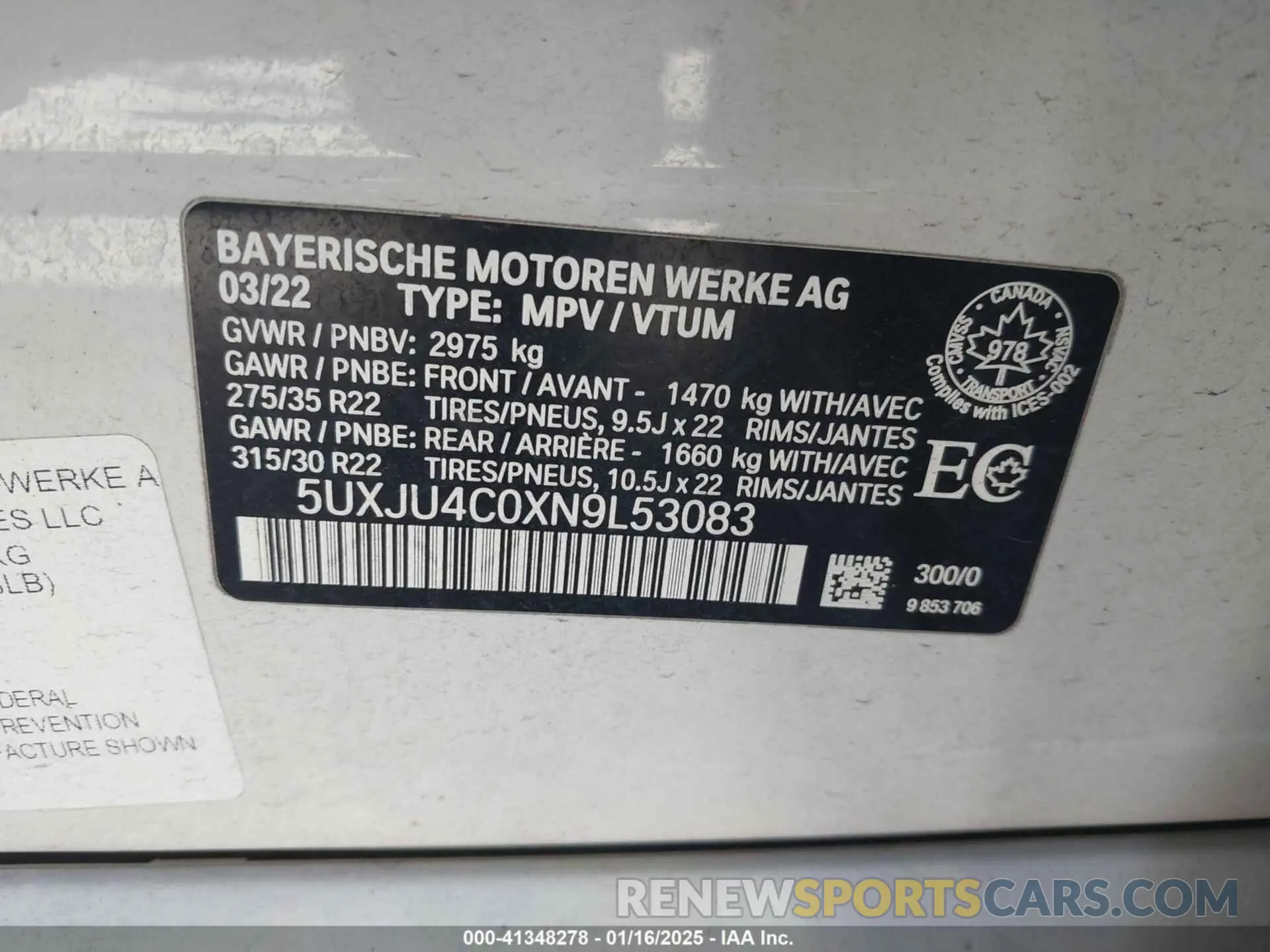 9 fotografías del automóvil dañado 5UXJU4C0XN9L53083 BMW X5 2022