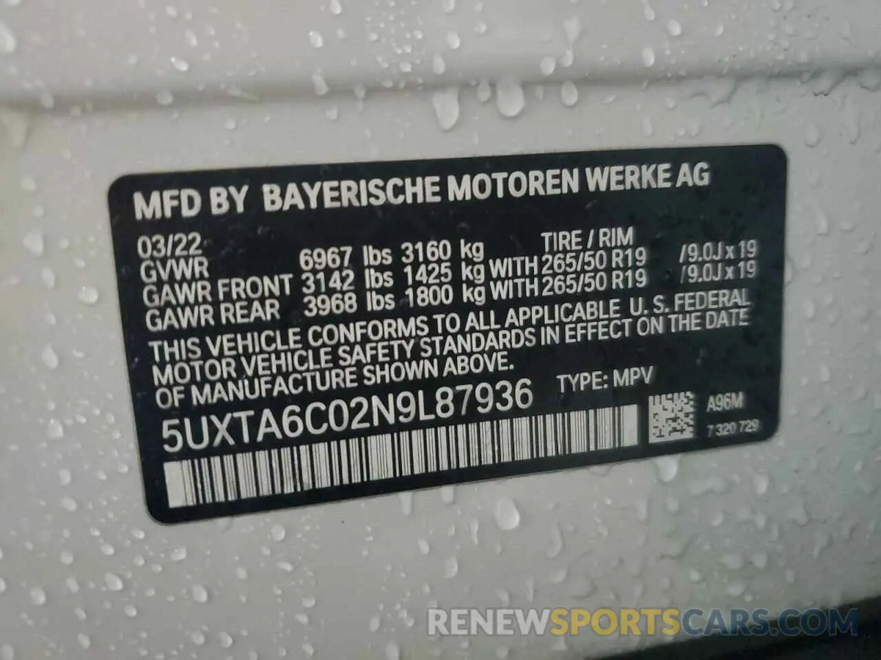 14 fotografías del automóvil dañado 5UXTA6C02N9L87936 BMW X5 2022