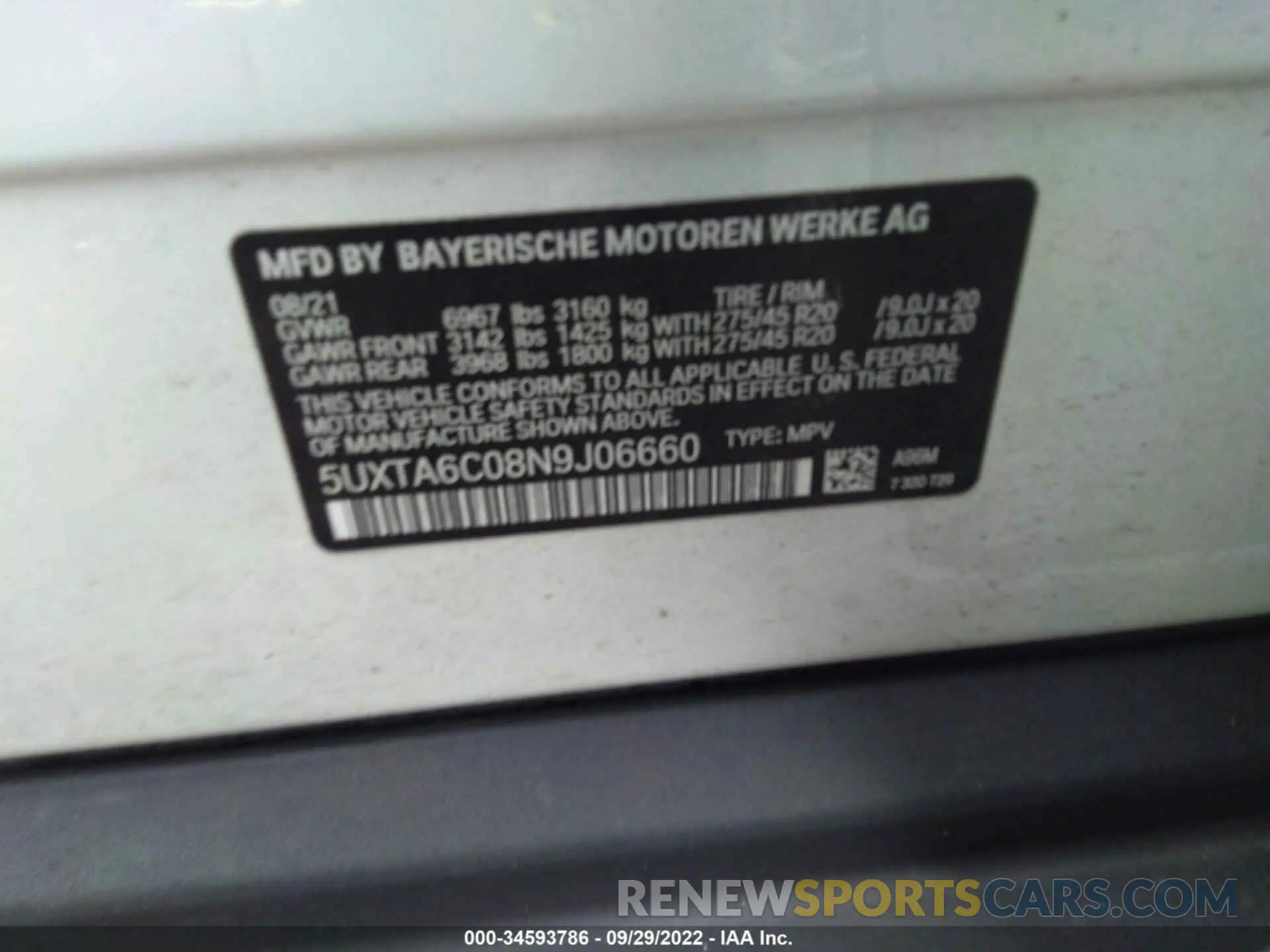 9 fotografías del automóvil dañado 5UXTA6C08N9J06660 BMW X5 2022