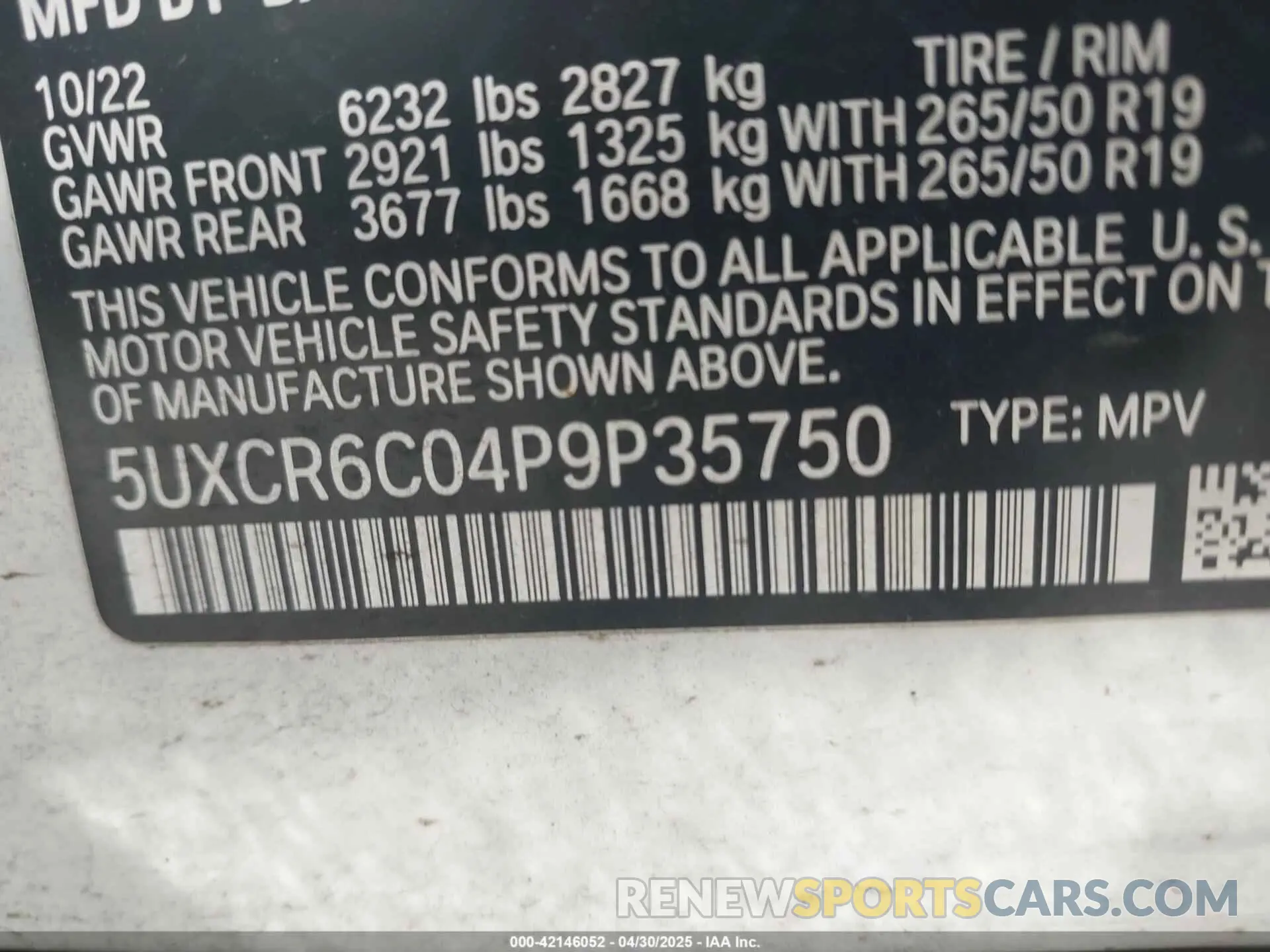 9 fotografías del automóvil dañado 5UXCR6C04P9P35750 BMW X5 2023