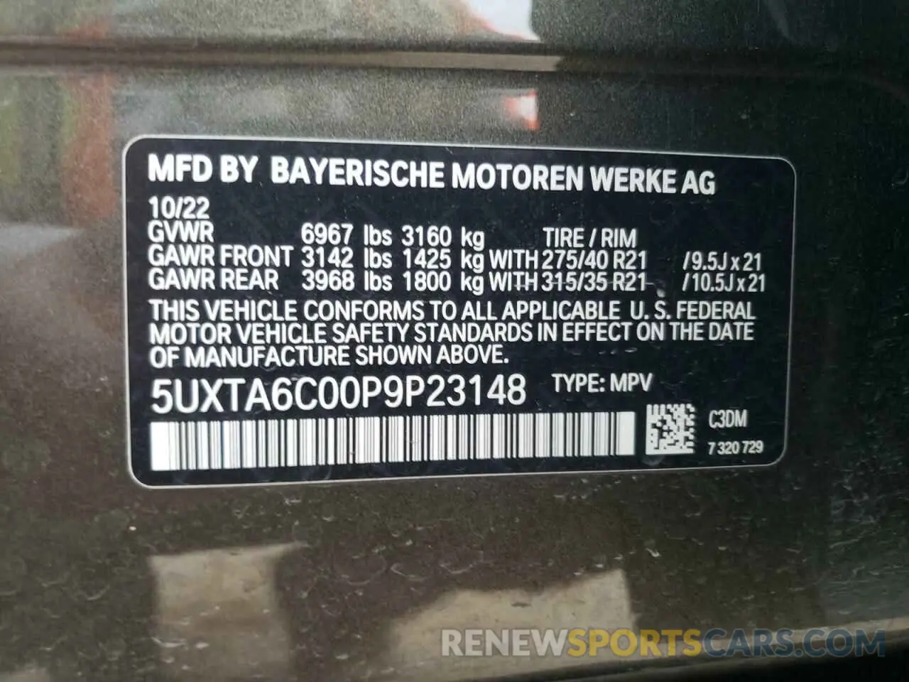 14 fotografías del automóvil dañado 5UXTA6C00P9P23148 BMW X5 2023
