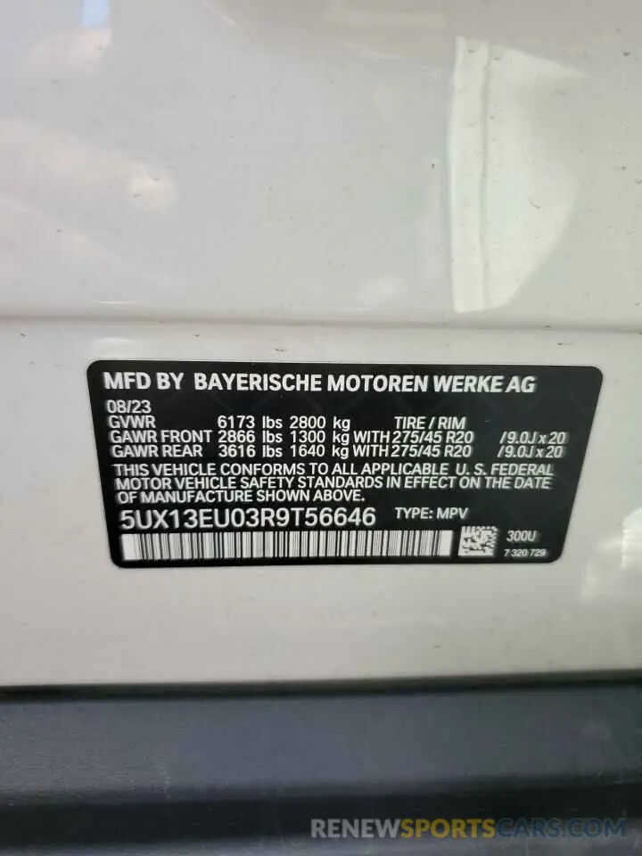 13 fotografías del automóvil dañado 5UX13EU03R9T56646 BMW X5 2024