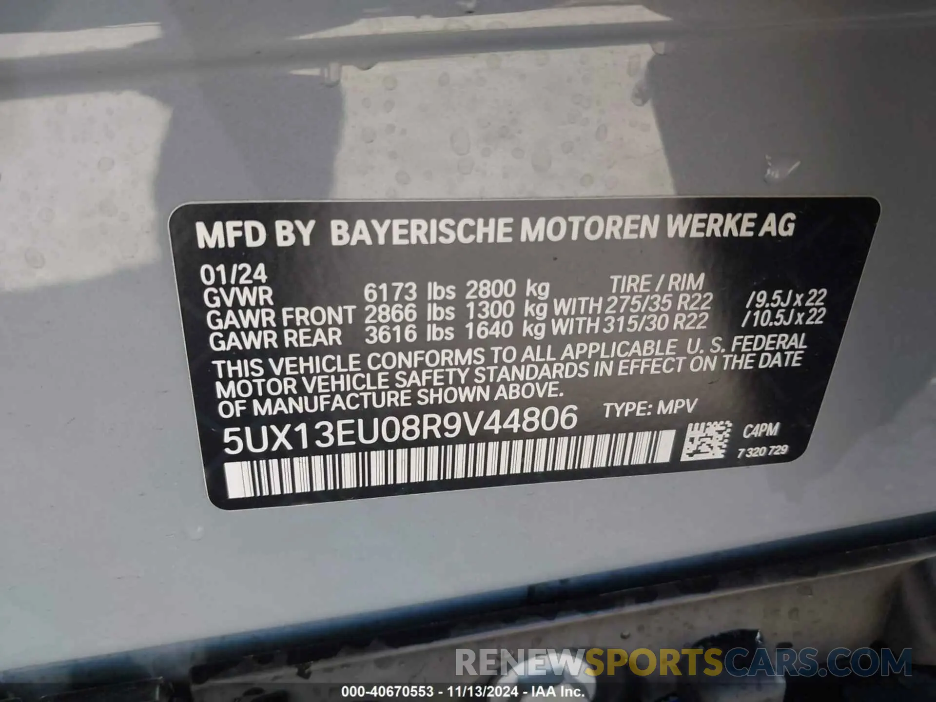 9 fotografías del automóvil dañado 5UX13EU08R9V44806 BMW X5 2024