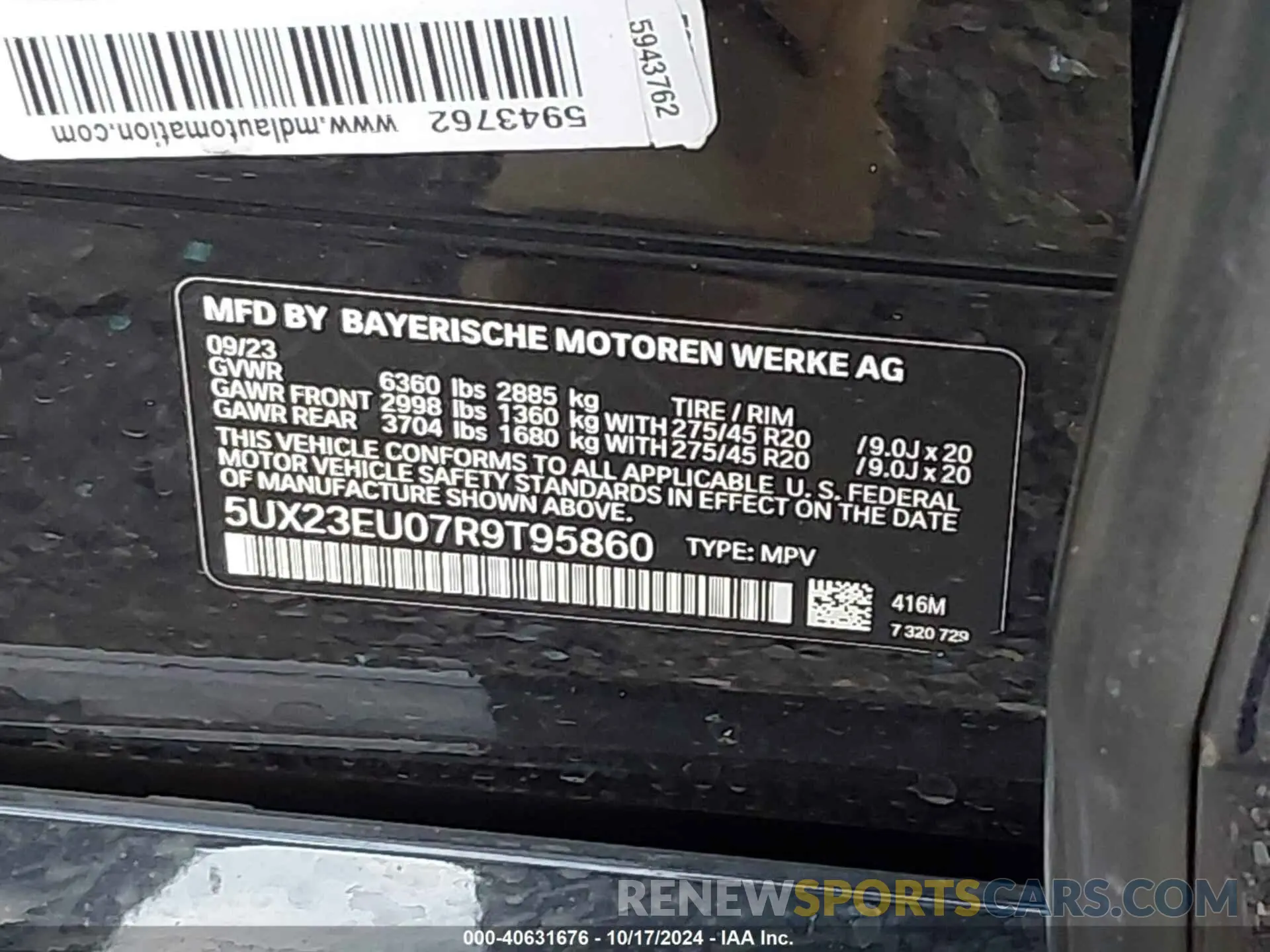9 fotografías del automóvil dañado 5UX23EU07R9T95860 BMW X5 2024