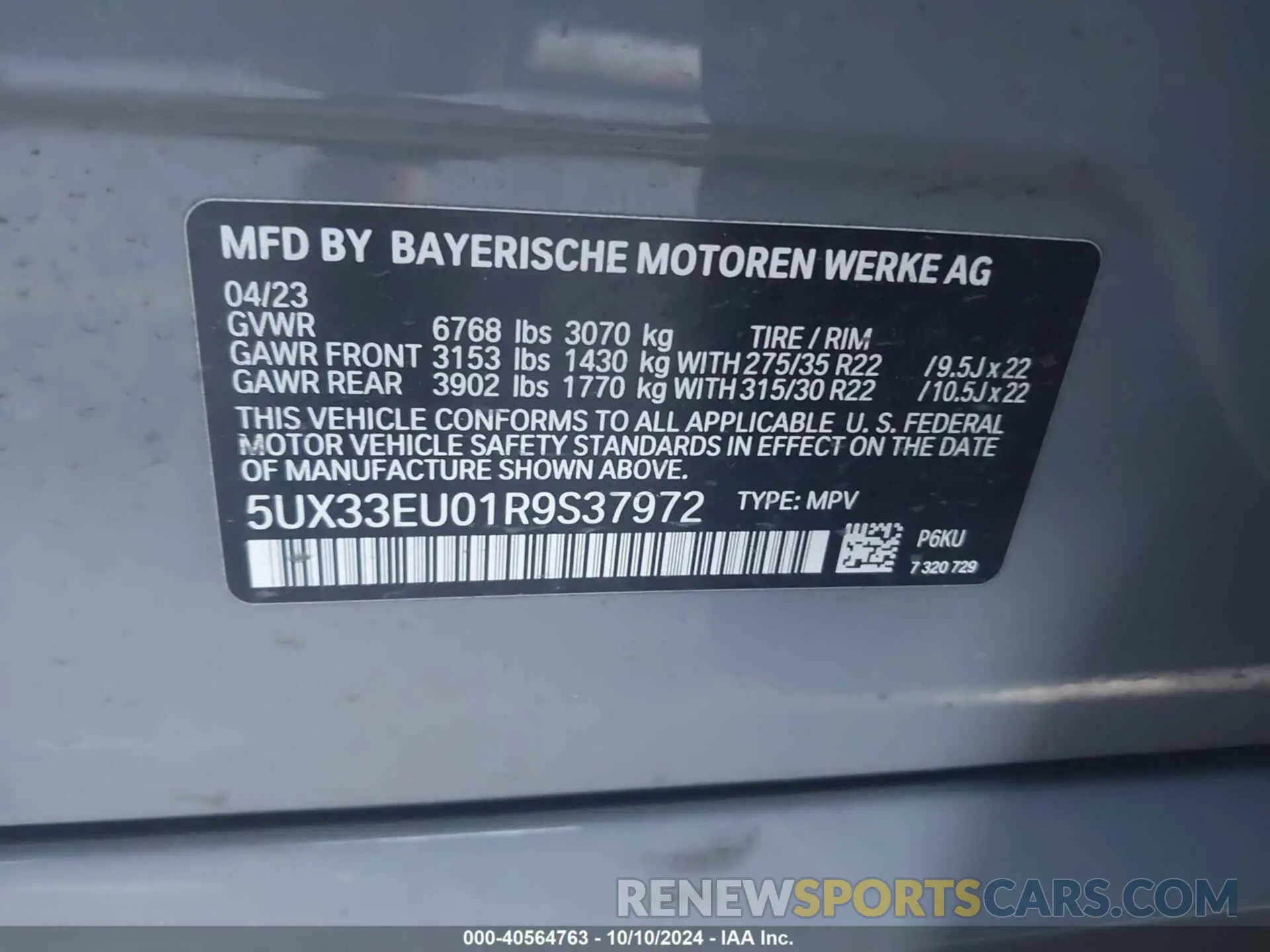 9 fotografías del automóvil dañado 5UX33EU01R9S37972 BMW X5 2024