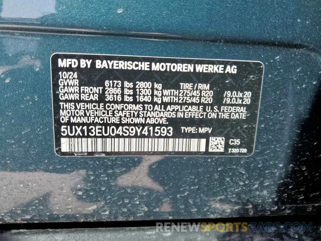 14 fotografías del automóvil dañado 5UX13EU04S9Y41593 BMW X5 2025