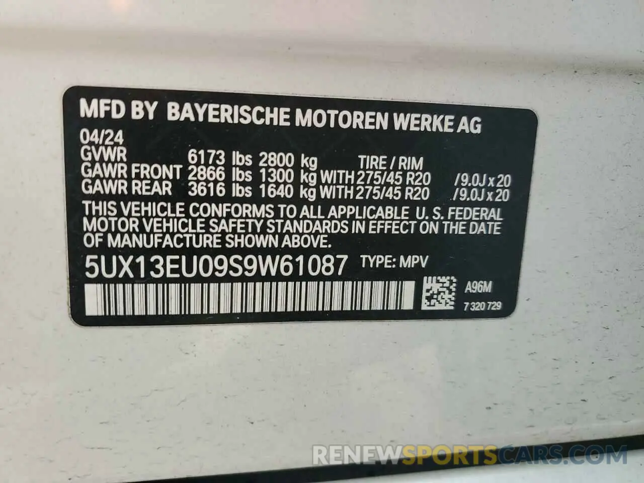 14 fotografías del automóvil dañado 5UX13EU09S9W61087 BMW X5 2025