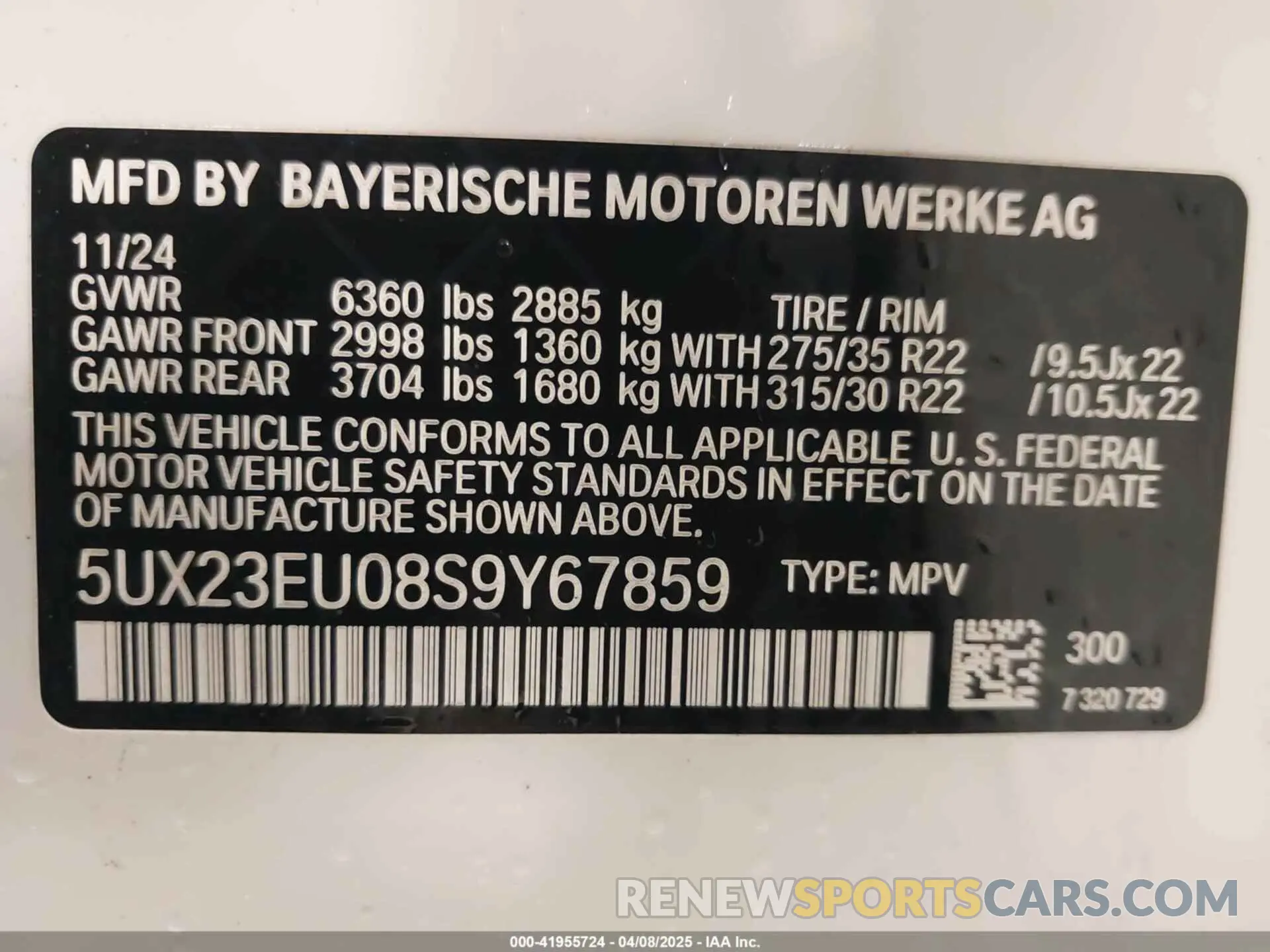 9 fotografías del automóvil dañado 5UX23EU08S9Y67859 BMW X5 2025