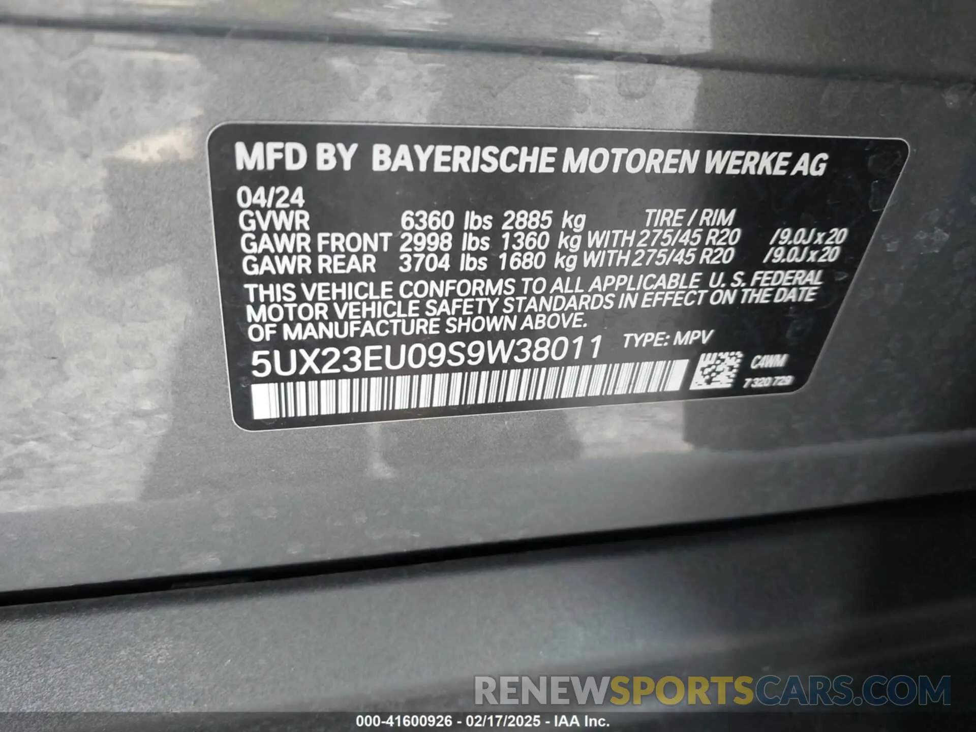 9 fotografías del automóvil dañado 5UX23EU09S9W38011 BMW X5 2025
