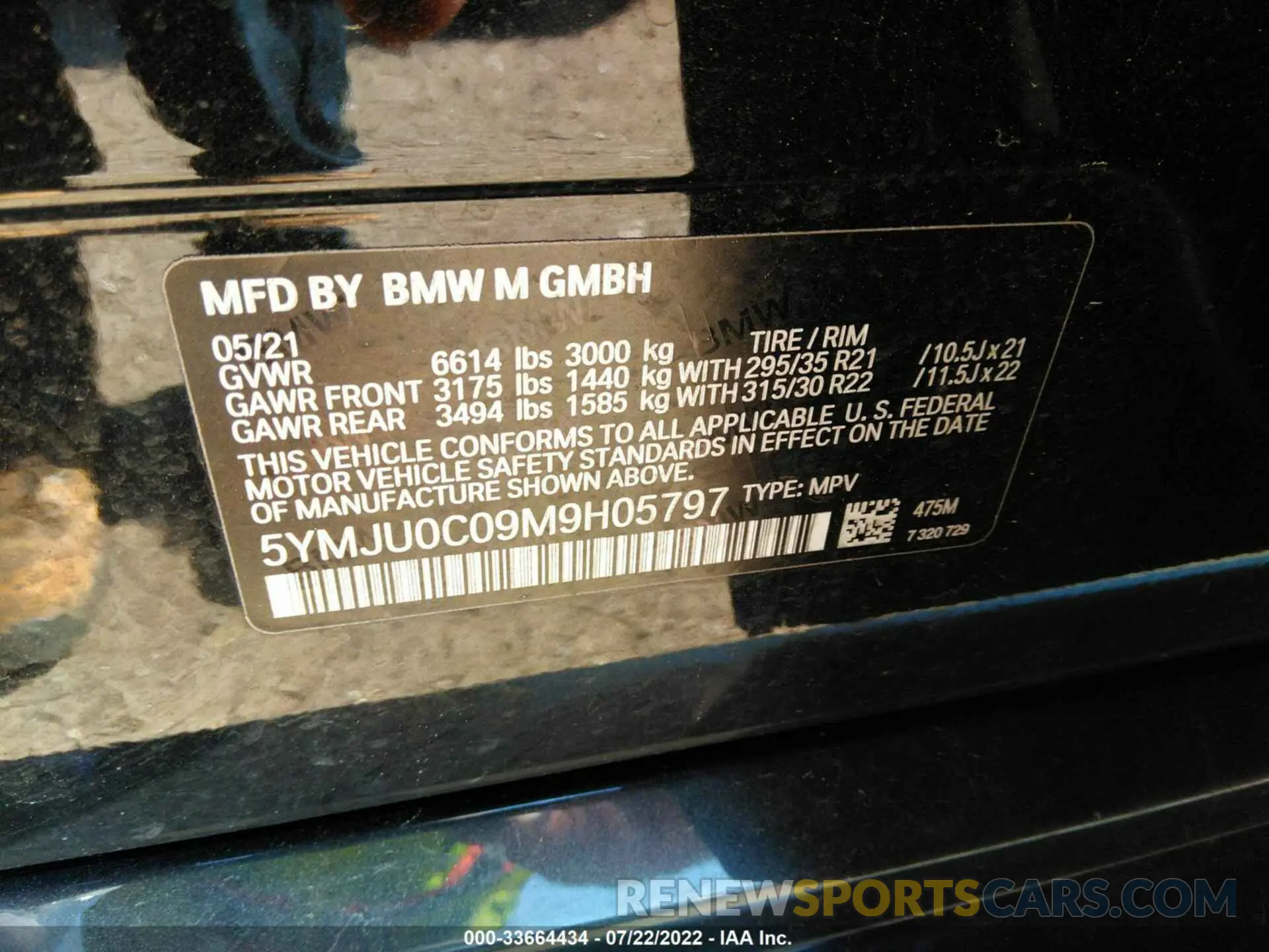 9 fotografías del automóvil dañado 5YMJU0C09M9H05797 BMW X5 M 2021