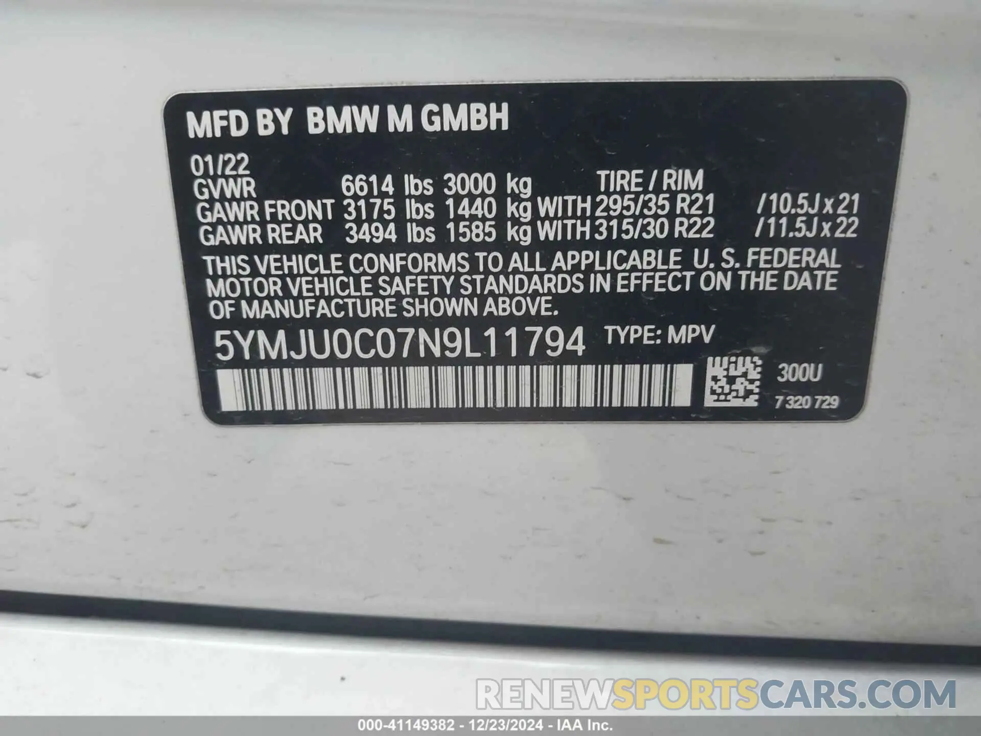9 fotografías del automóvil dañado 5YMJU0C07N9L11794 BMW X5 M 2022