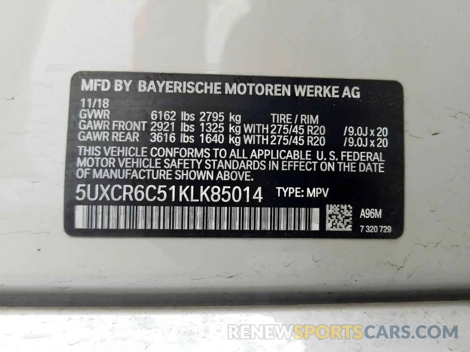 10 fotografías del automóvil dañado 5UXCR6C51KLK85014 BMW X5 XDRIVE4 2019
