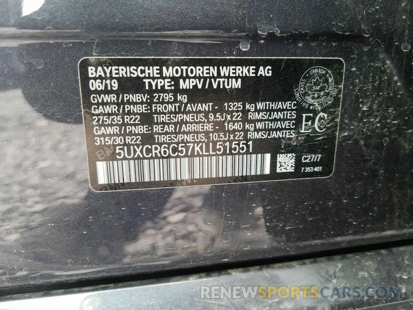 10 fotografías del automóvil dañado 5UXCR6C57KLL51551 BMW X5 XDRIVE4 2019