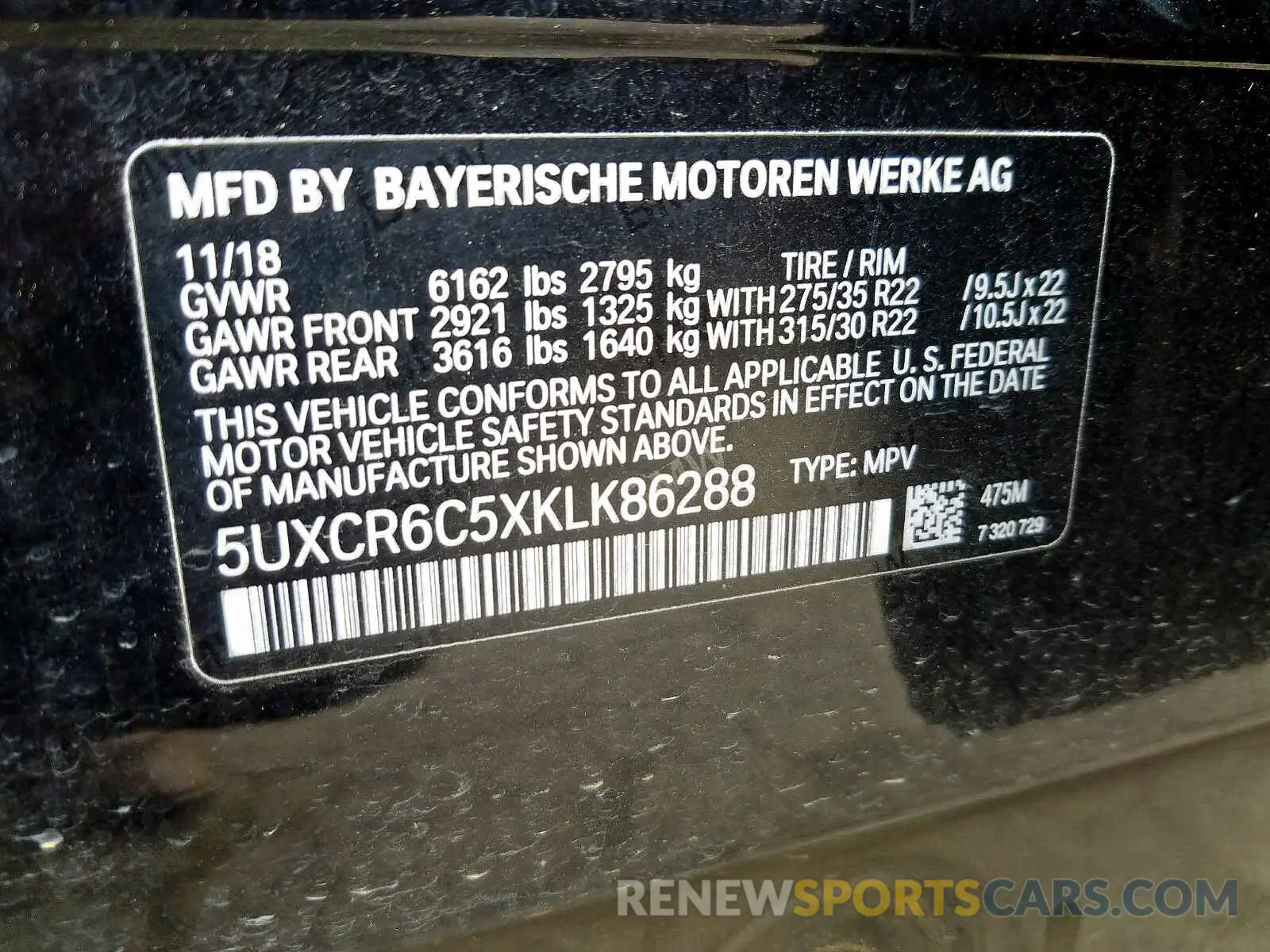 10 fotografías del automóvil dañado 5UXCR6C5XKLK86288 BMW X5 XDRIVE4 2019