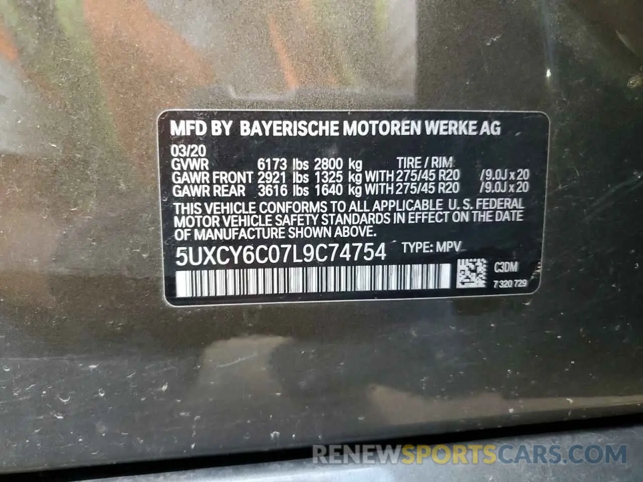 10 fotografías del automóvil dañado 5UXCY6C07L9C74754 BMW X6 2020