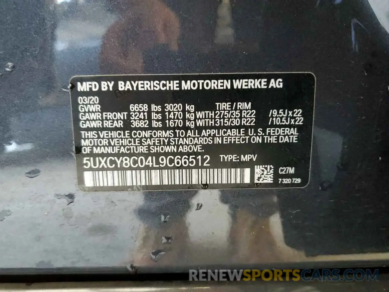 10 fotografías del automóvil dañado 5UXCY8C04L9C66512 BMW X6 2020
