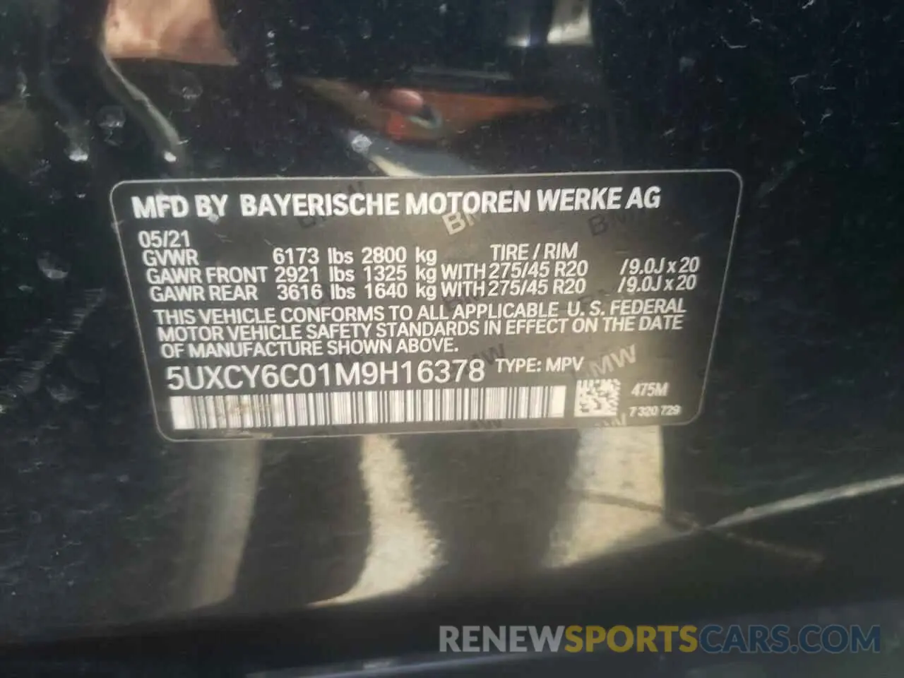 10 fotografías del automóvil dañado 5UXCY6C01M9H16378 BMW X6 2021