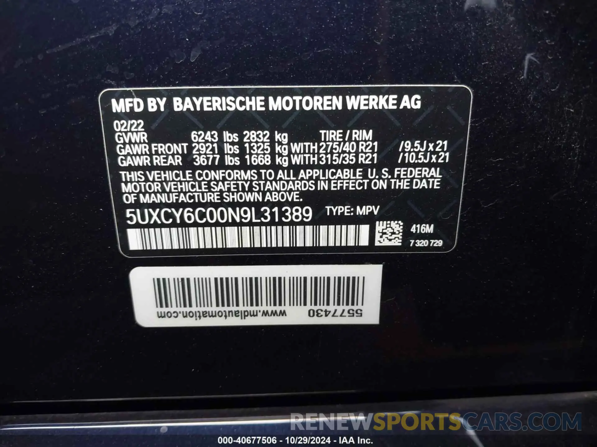 9 fotografías del automóvil dañado 5UXCY6C00N9L31389 BMW X6 2022