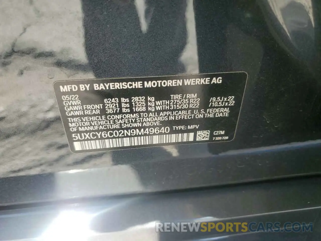 14 fotografías del automóvil dañado 5UXCY6C02N9M49640 BMW X6 2022