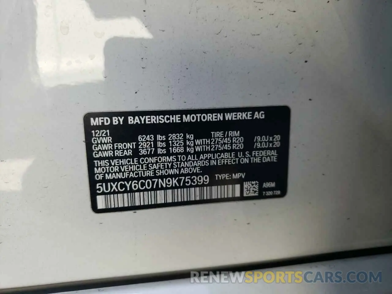 12 fotografías del automóvil dañado 5UXCY6C07N9K75399 BMW X6 2022