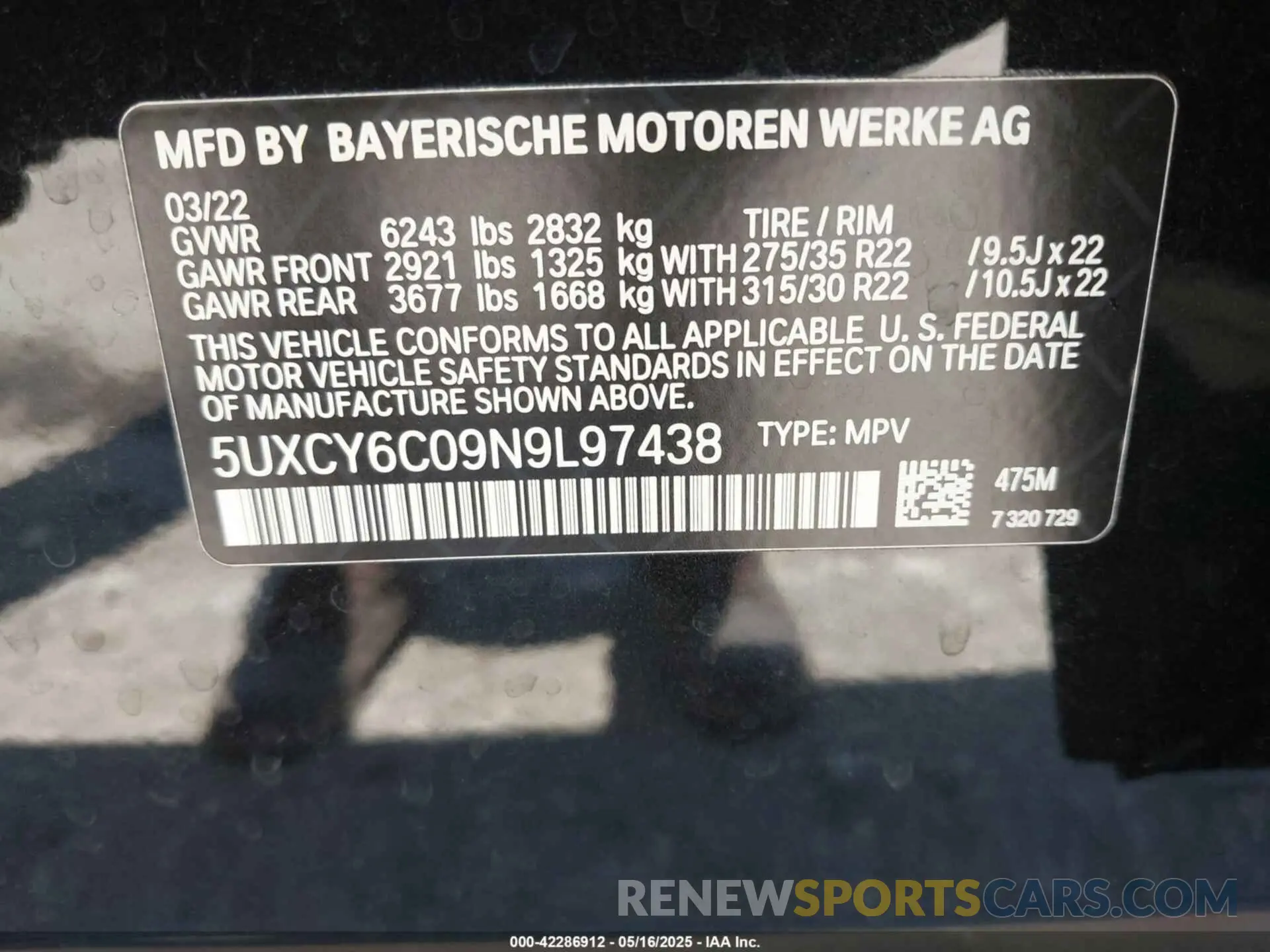 9 fotografías del automóvil dañado 5UXCY6C09N9L97438 BMW X6 2022