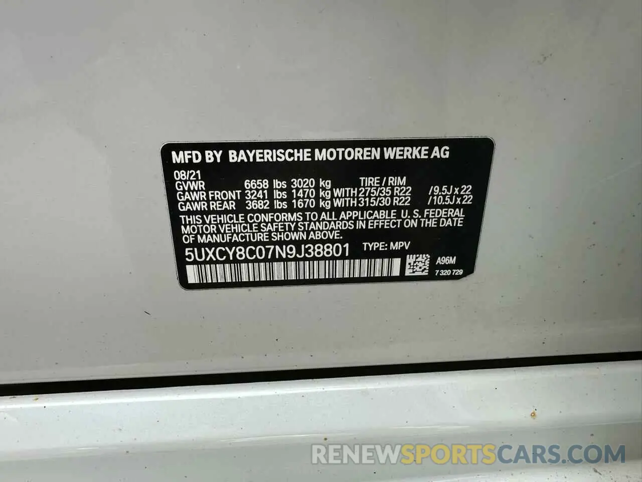 10 fotografías del automóvil dañado 5UXCY8C07N9J38801 BMW X6 2022