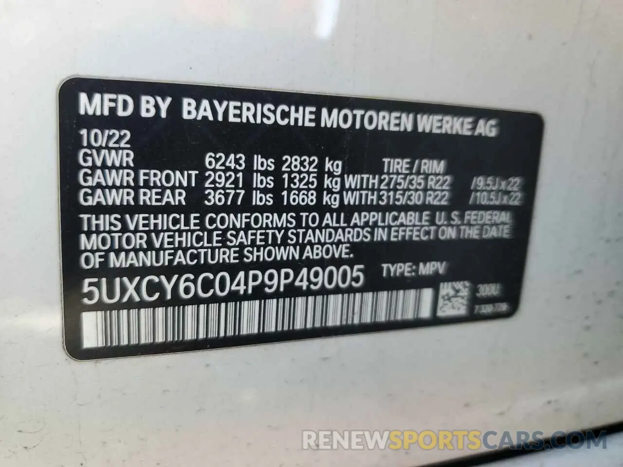 14 fotografías del automóvil dañado 5UXCY6C04P9P49005 BMW X6 2023