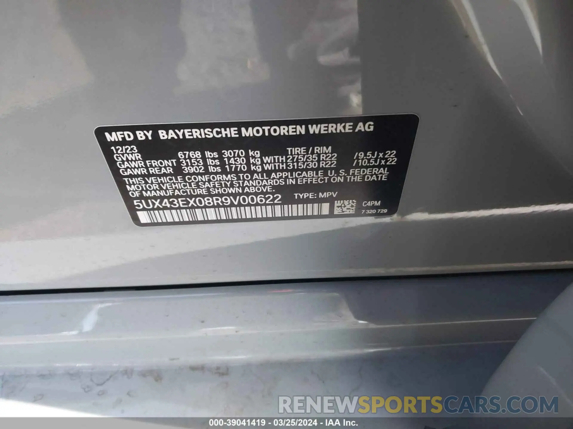 9 fotografías del automóvil dañado 5UX43EX08R9V00622 BMW X6 2024